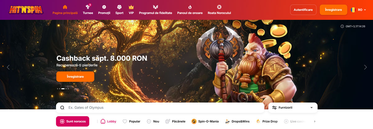 Site-ul Hit'N'Spin Casino: Design și interfață