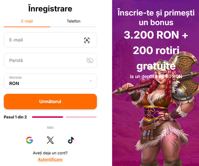 Înregistrare la Hit'N'Spin Casino
